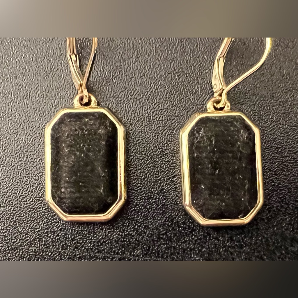 Monet Gold Tone Black Velvet Octagonal Shape Lever Back Earrings